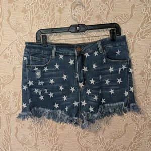 Star Print Denim Shorts